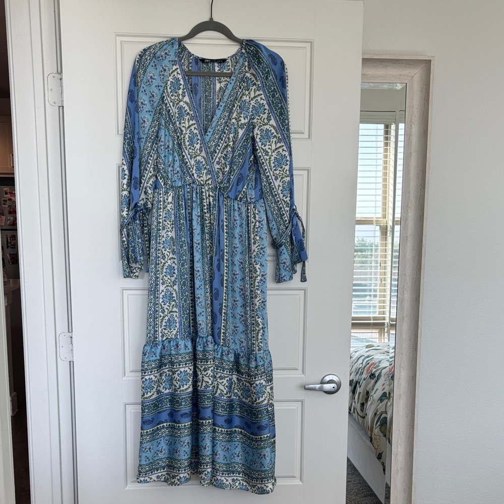 Zara Blue Silky Maxi Dress